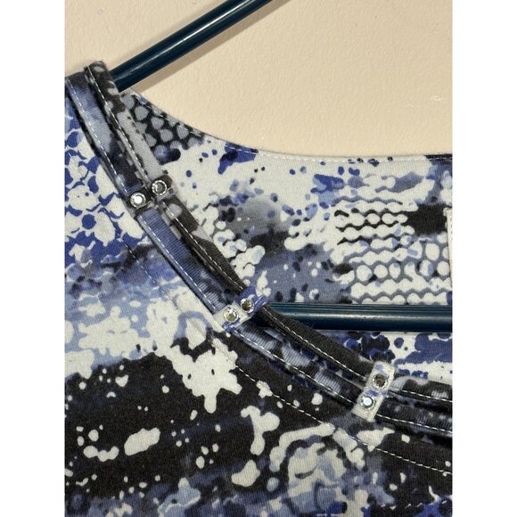 Alfred Dunner Womens 3X Blue Black Abstract 3/4 Sleeve Top With Rhinestone Trim - Picture 5 of 7